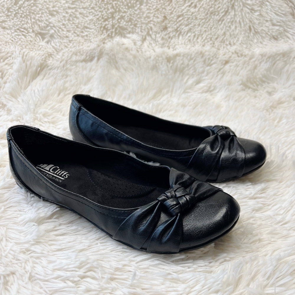 Cliffs White Mountain black leather ballet flats double knot Sz 8